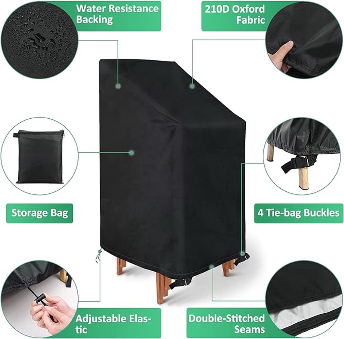 2-Piece Garden Chair Cover - Garden Chair Protective Cover - Durable - Waterproof - With Buckle and Drawstring - Dustproof - Anti-UV - Protect - Fixed — image 5