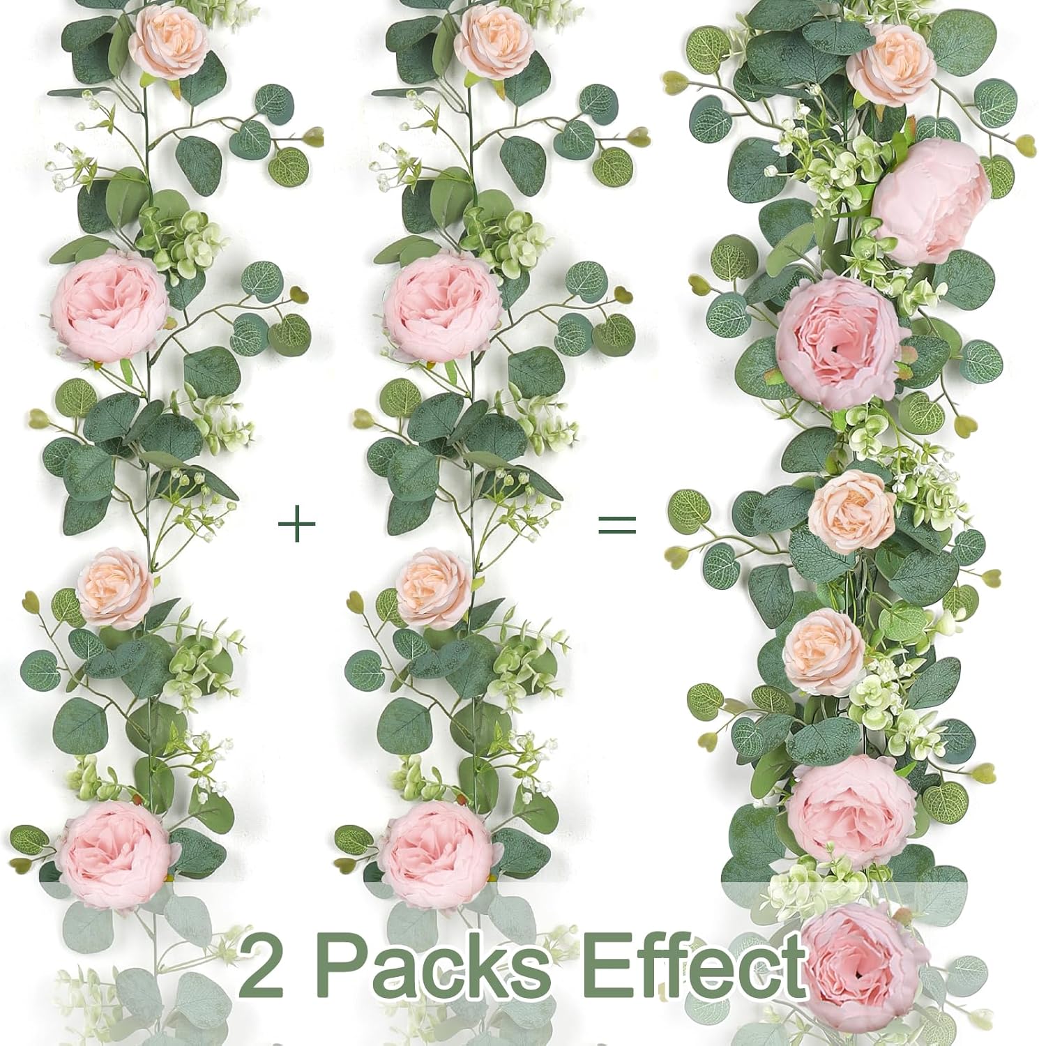 2 Pack 13FT Flower Garland, Artificial Rose Vine Fake Flower Garland Silk Rose Peony Hanging Vine Faux Floral Garlands for Wedding Party Arch Table Wall — image 3