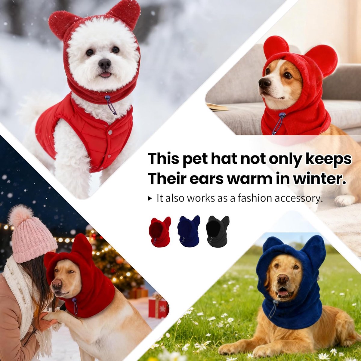 Dog emergency winter cone with ear protection, fleece neck warmer for dogs, (black, M) — image 4