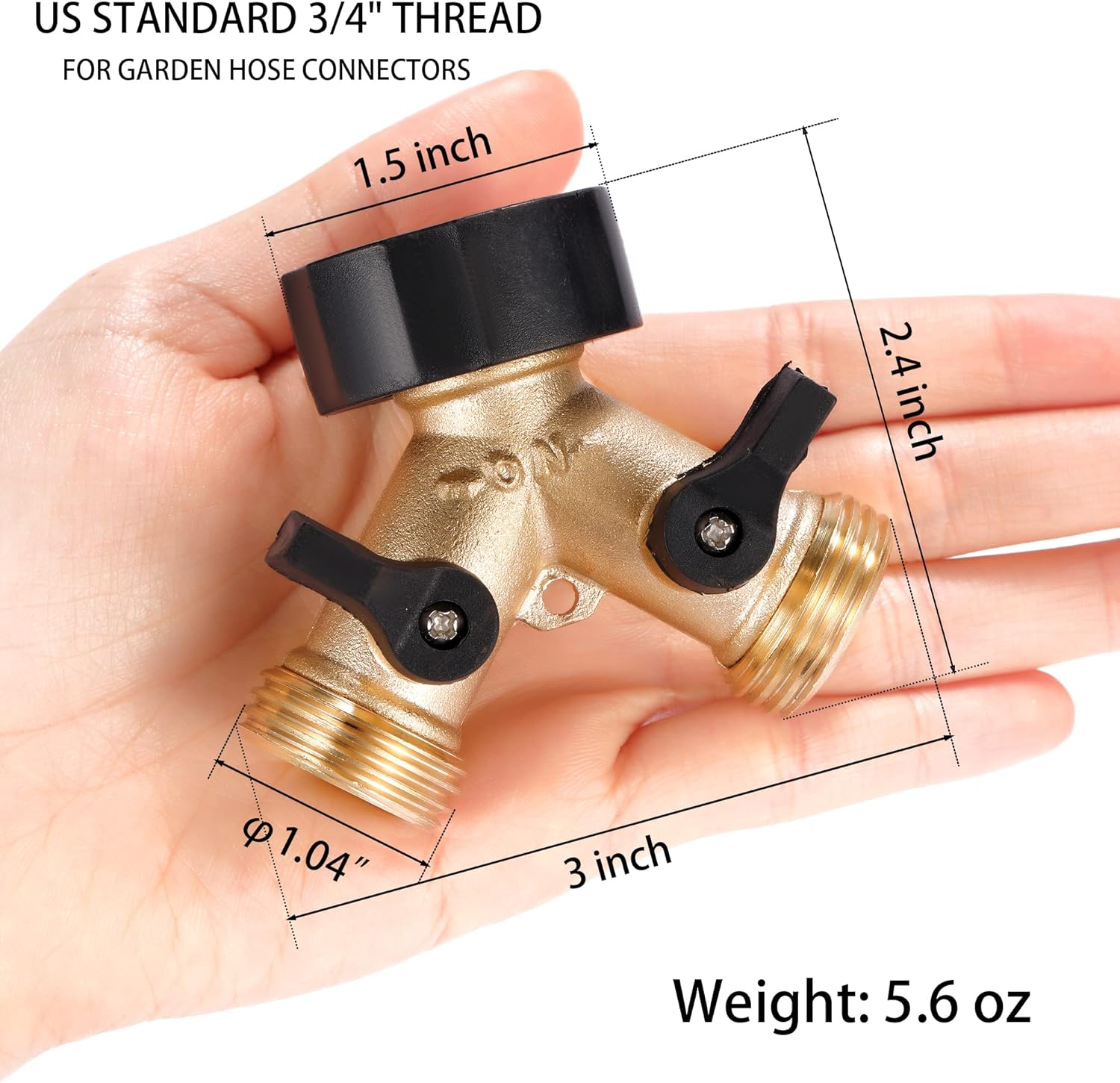 Garden Hose Splitter 2 Way Heavy Duty, Y Connector Brass Garden Hose Adapter, Hose Bib Splitter with 2 Extra Rubber Washers โ image 2