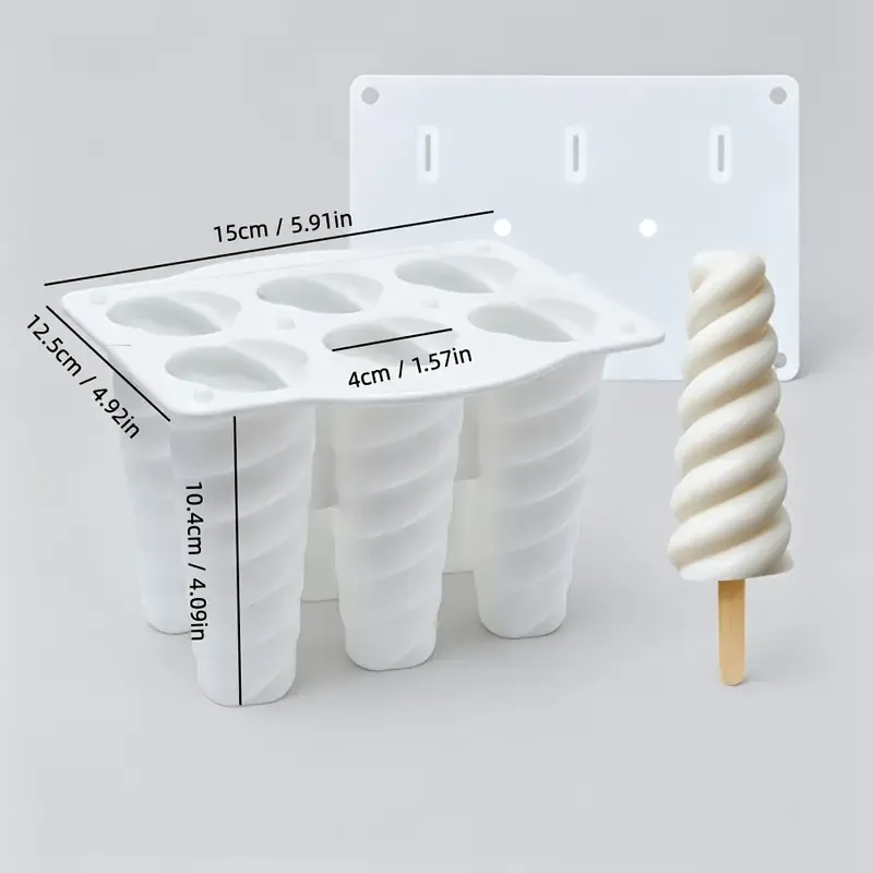 ✨ 6-Cavity Spiral Ice Block Mould | Food-Grade Silicone + Dust Covers | Easy Release, Freezer Safe, Perfect for Yogurt Pops & Summer DIY!/white — image 3