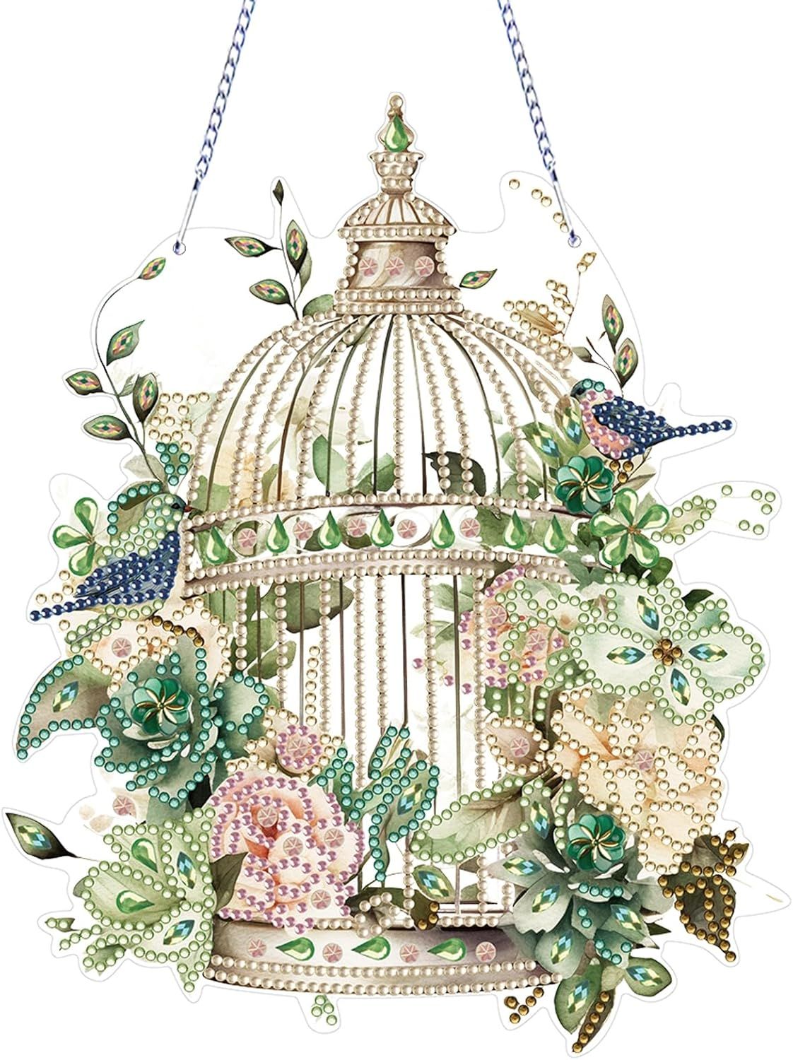 Diamond Art Painting Hanging Pendant Kit,DIY Flower Birdcage Crystal Art Hanging Sign,Diamond Window Hanging Wreath Ornament for Home Decor and Gift (366) — image 2