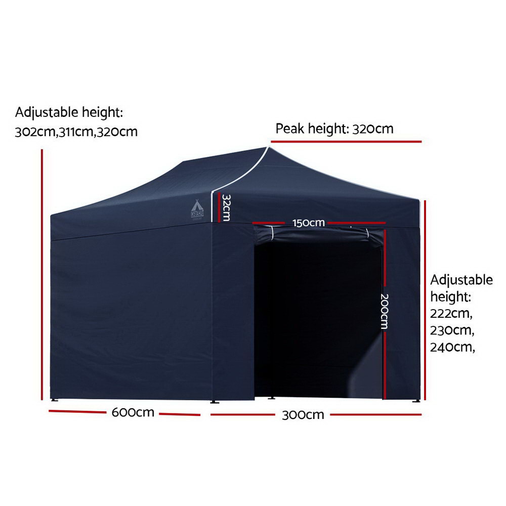 Instahut Gazebo Pop Up Marquee 3x6 Folding Tent Gazebos Camping 500D Oxford Navy โ image 2