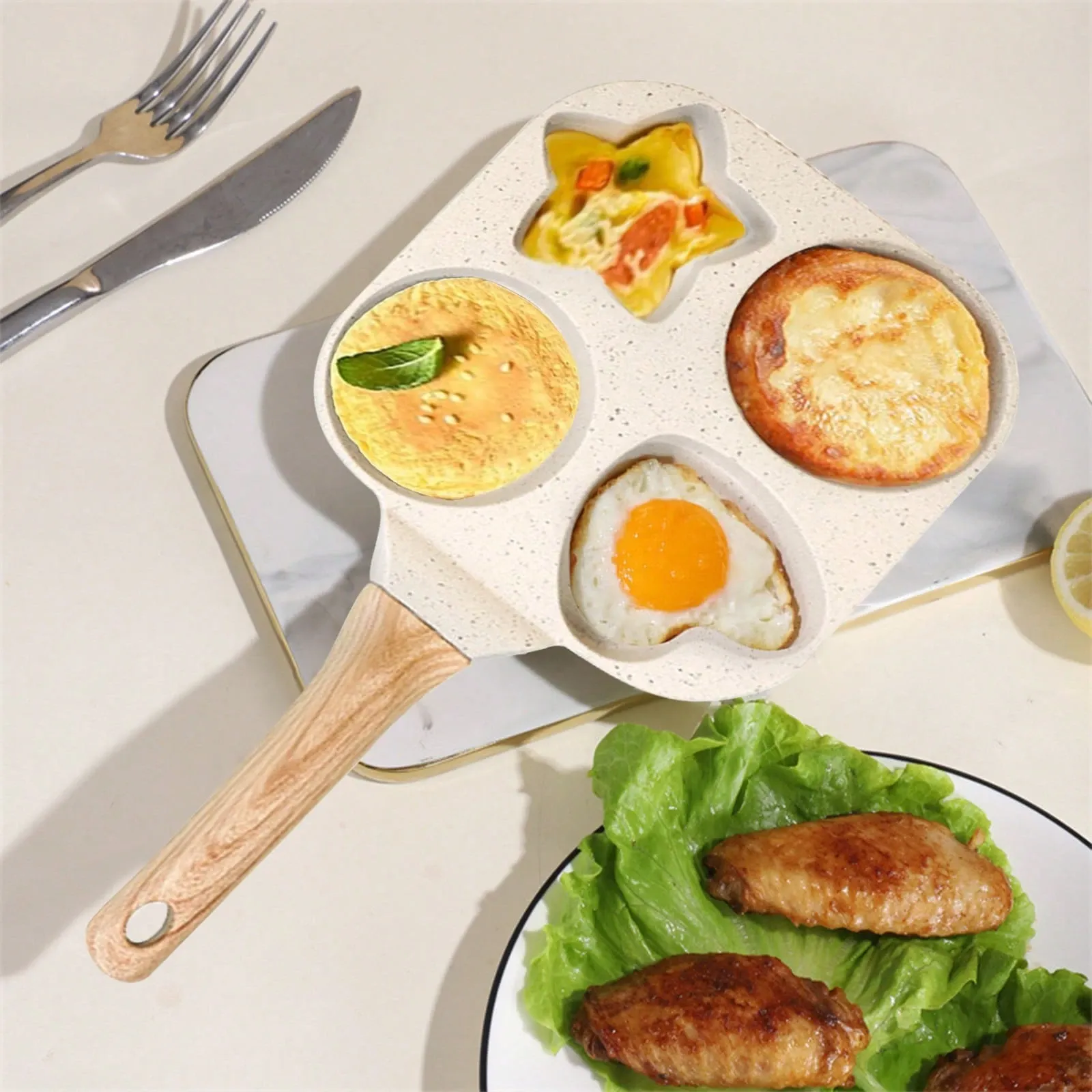 Non Stick Enlarged 3 In 1 Omelette Pan Mini Burger Pan Non Burning Raised Handle Multi Purpose Hamburger Skillet Household Nonstick Frying Pan Egg Burger Pan — image 2