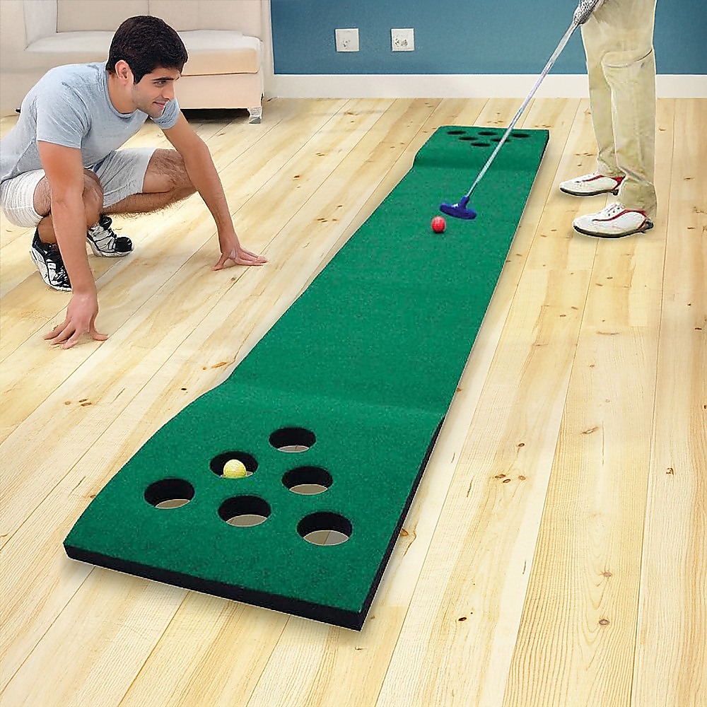 Golf Beer Pong Game Toy Set Green Golf Putting Matt with 2 Putters, 6 Balls โ image 2