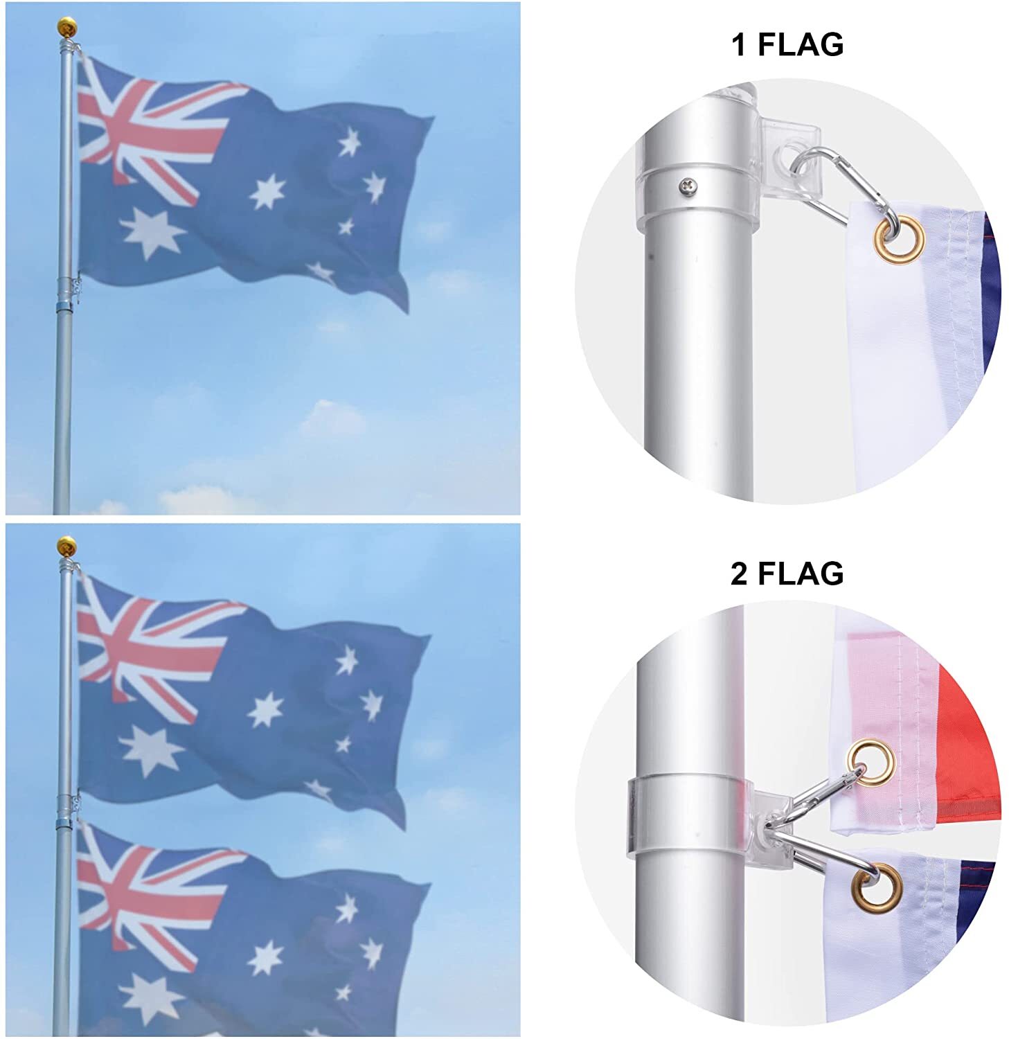 Rustproof Aluminum Flag Pole with 7.2m, Heavy-Duty Telescoping Pole for Outdoors, Gardens, Roof Walls, Durable Pole Set โ image 3