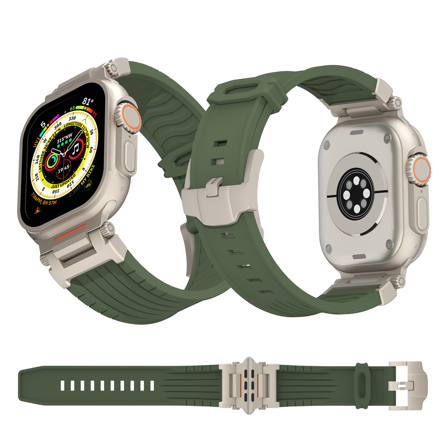 White Rugged Tactical Silicone Strap for Apple Watch Ultra & Series - Heavy-Duty Metal Clasp โ image 4