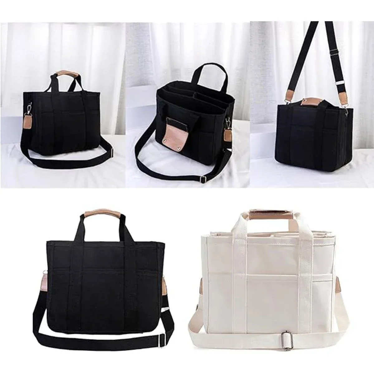 Stylish Multifunctional Mummy Bag Canvas Shoulder Crossbody Handheld Tote Bag - Beige — image 6