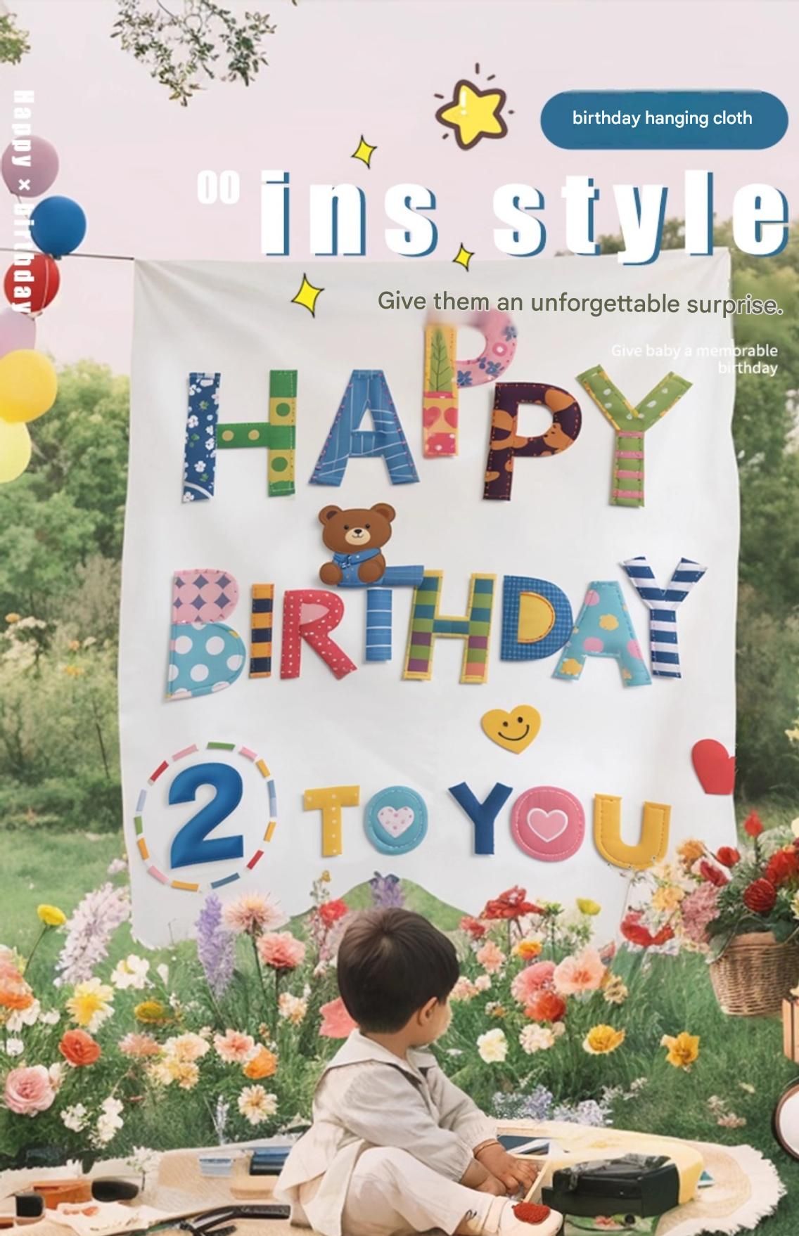 Pink Happy Birthday Backdrop Banner - Reusable Fabric Party Decoration with Colourful Lettering, Photo Background for Birthday, Celebration — image 2