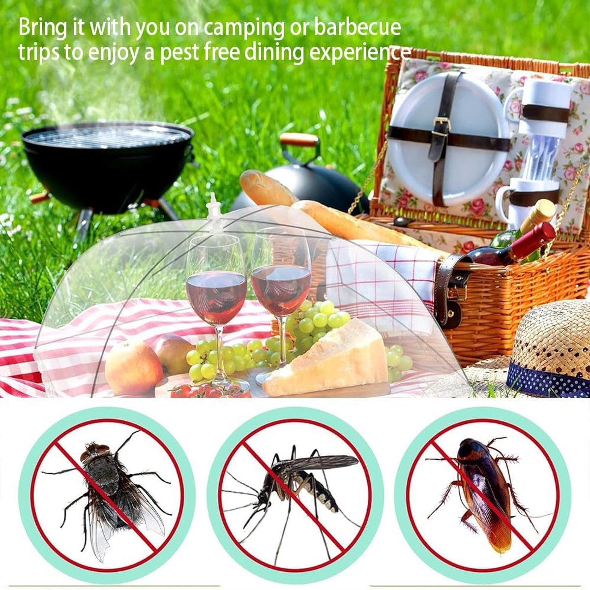 Fly Cover - 4 Pieces - Food Protection Covers - Fly Cover - Foldable - Pop-up Umbrella Net Tent - Cover - Mesh Material - Fly Protection - For Food, Fruit — image 2