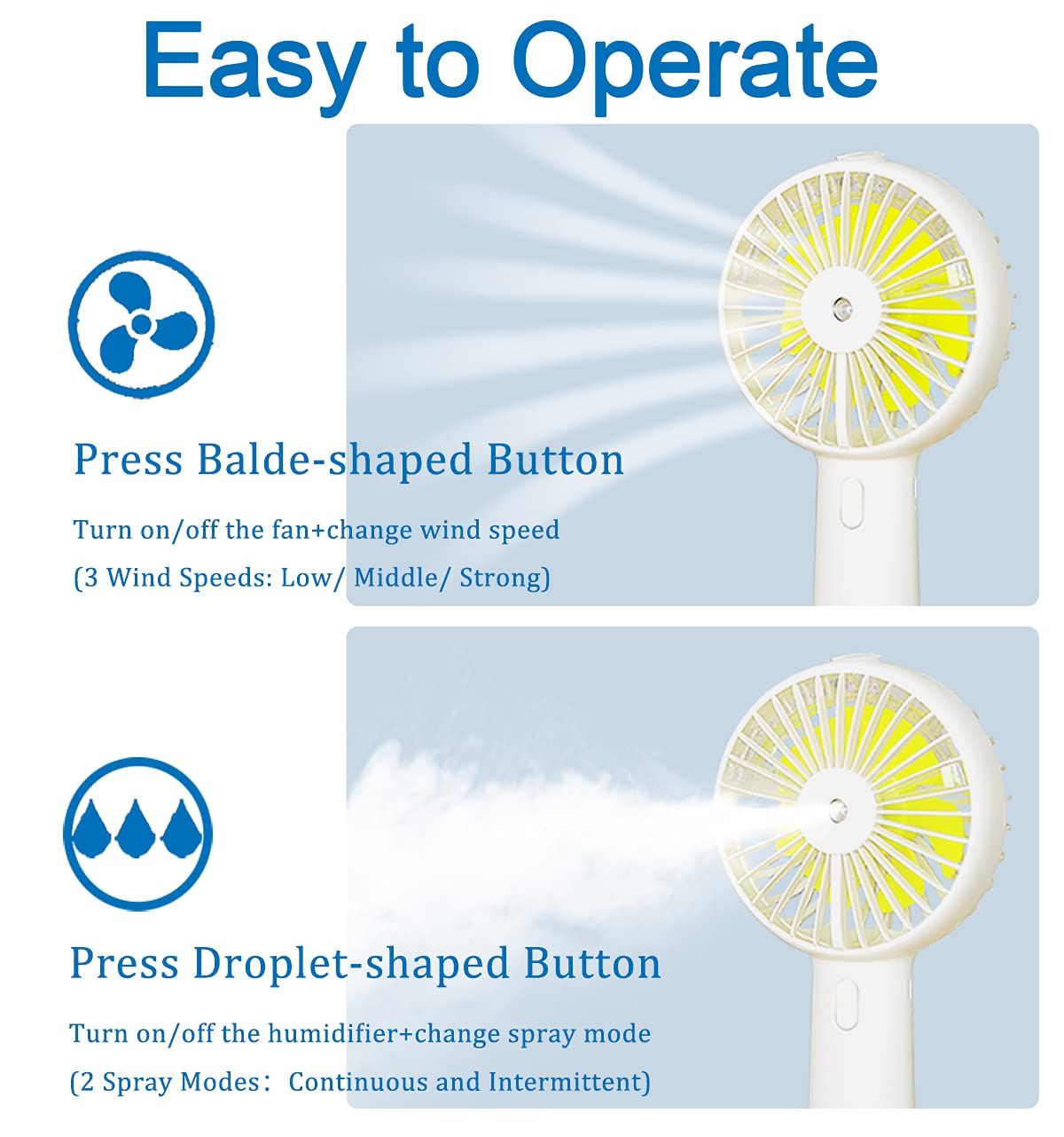 Small Handheld Misting Fan, Portable Mister Fan with 20ml Water Tank Rechargeable USB/Battery Operated Spray Water — image 4