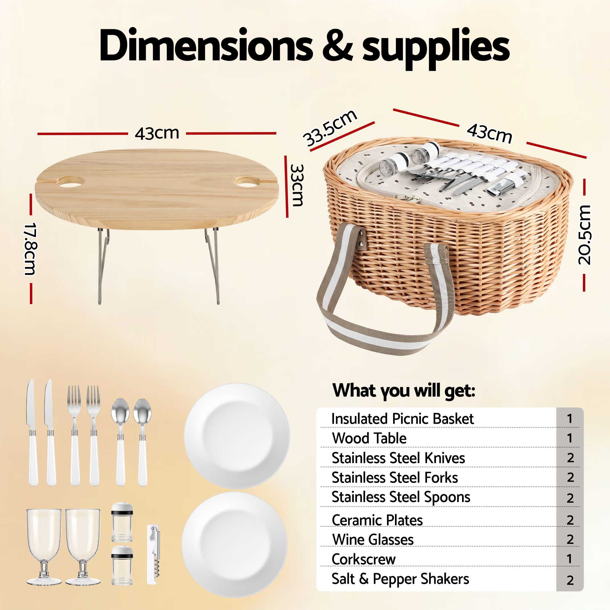 Alfresco 2 Person Insulated Picnic Basket Set with Foldable Wood Table — image 2