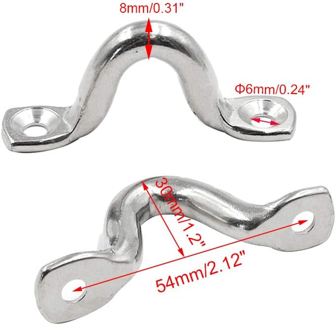 10Pcs M8 316 Stainless Steel Bimini Boat Top PAD Eye, Eye Straps, Tie Down, Kayak Deck Loops, Tie Down Anchor Point, Footman's Loop for Kayak Canoe Rigging — image 2