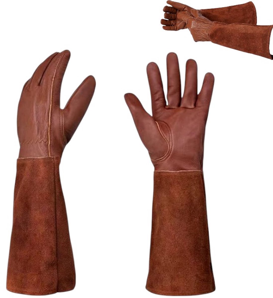 1 pair - garden gloves for ladies/gentlemen - thorn-resistant cowhide leather - rose/blackberry pruning - long forearm protection, thorn- and cut-resistant — image 4