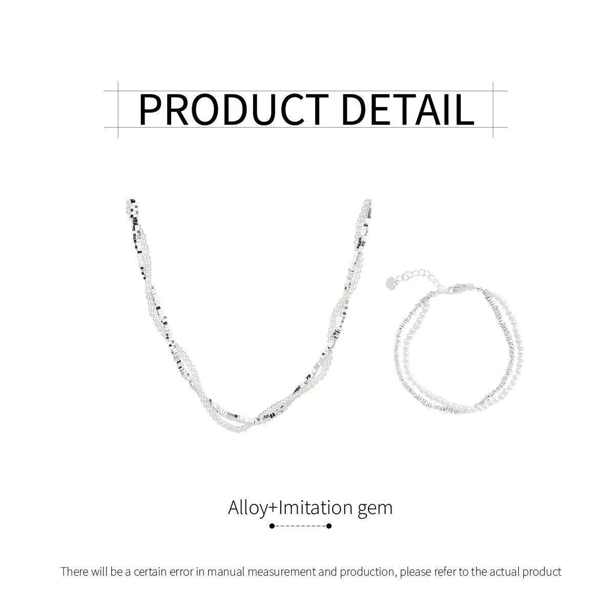Double Layered Pearl Necklace Bracelet Set Silver Jewelry Women Fashion - Bracelet — image 4