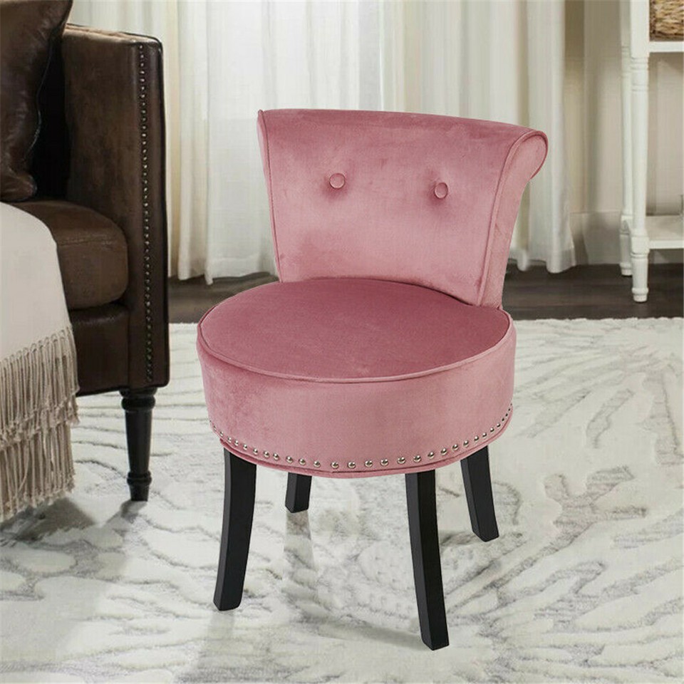 Pink Round Vanity Stool with Padded Seat and Backrest — image 5