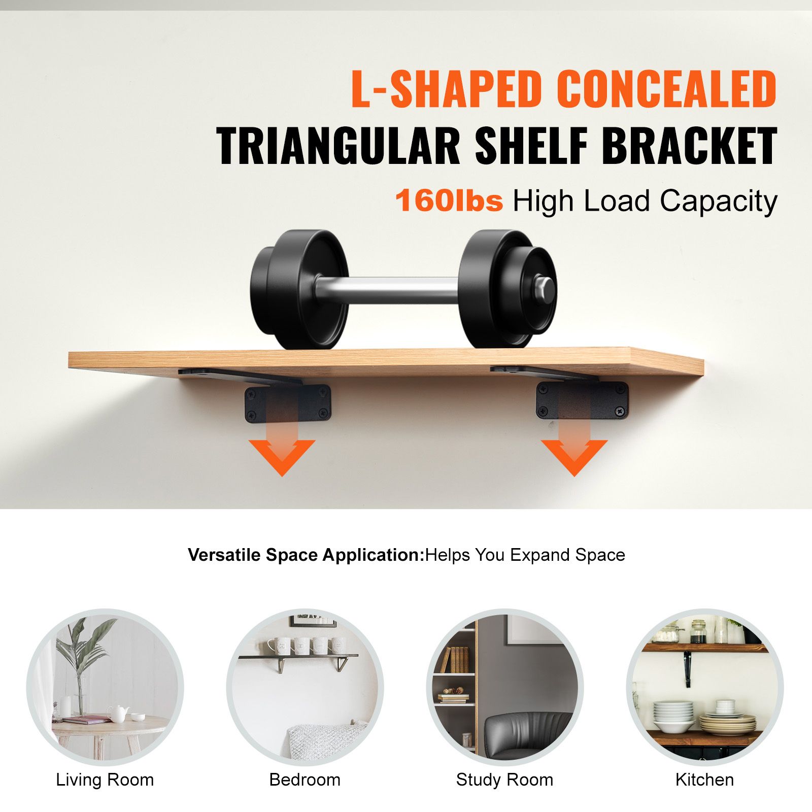 Shelf Bracket, 16cmL x 10cmW x 4.5cmH 6 Pcs, Heavy Duty Floating Shelf Brackets, Brackets for Shelves, 5mm Thick Matte Black L Shelf Bracket,Steel Shelving — image 2