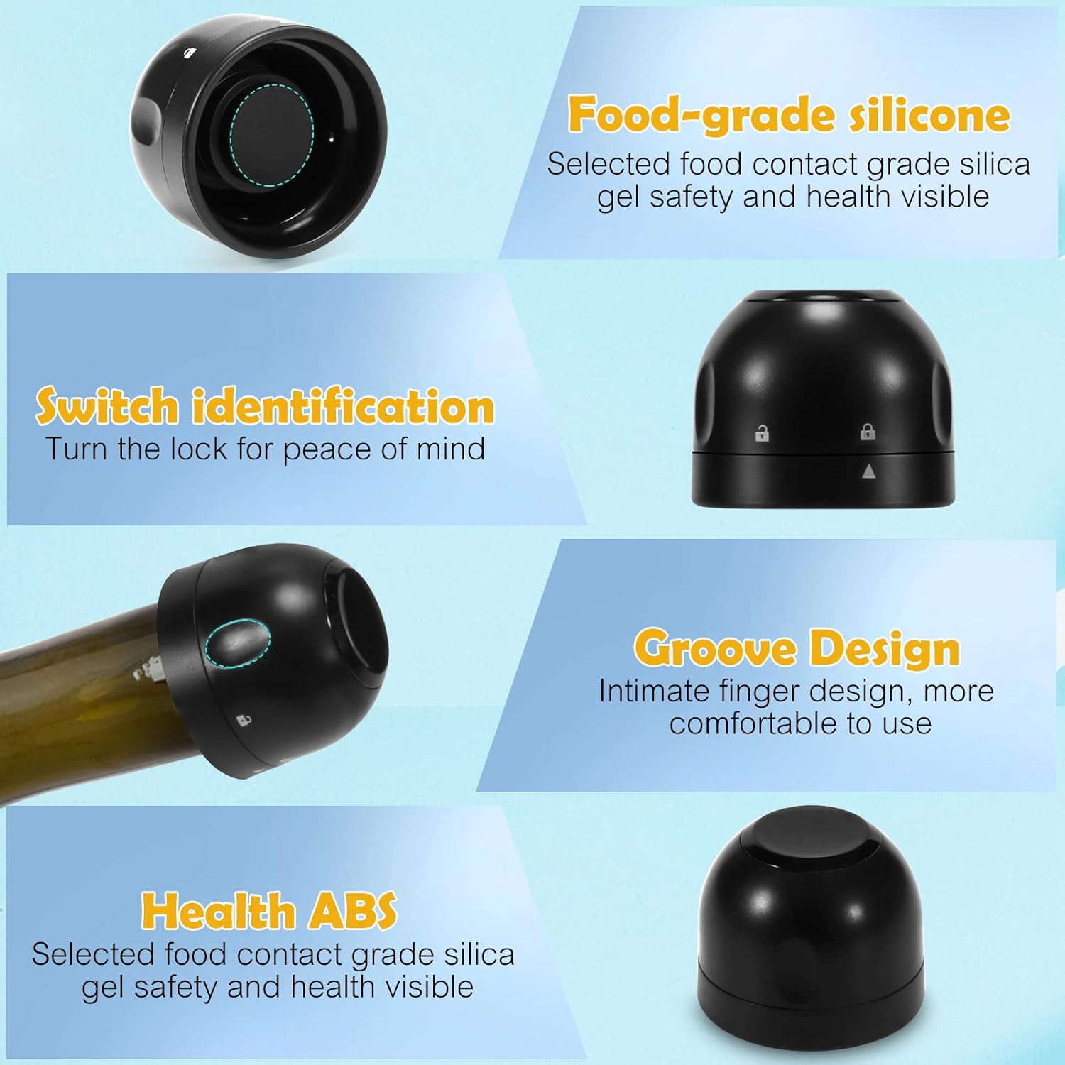 Reusable Silicone Wine Stopper 4-Pack Universal Leak-Proof Sealed Champagne Bottle — image 5