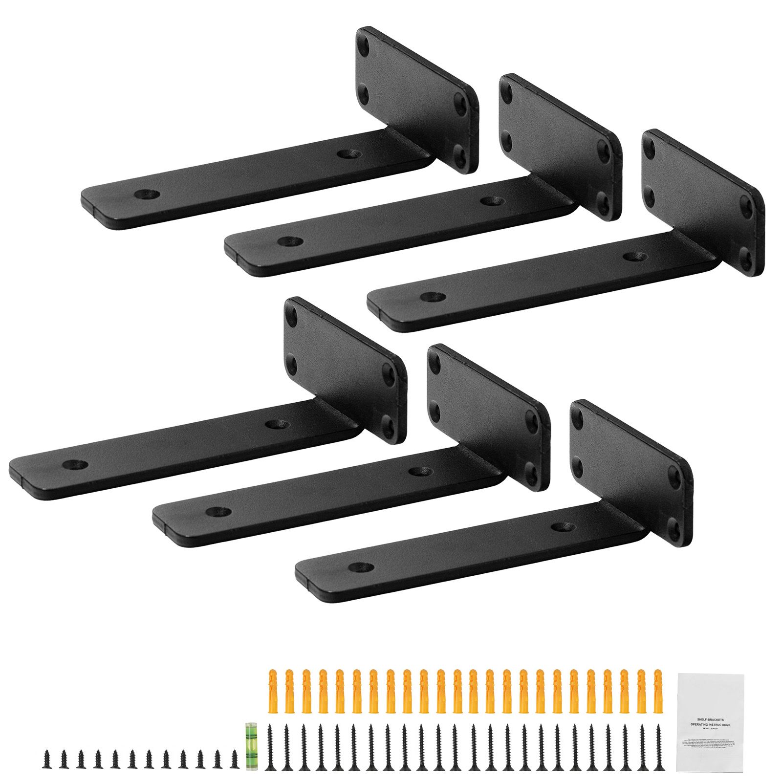 Shelf Bracket, 16cmL x 10cmW x 4.5cmH 6 Pcs, Heavy Duty Floating Shelf Brackets, Brackets for Shelves, 5mm Thick Matte Black L Shelf Bracket,Steel Shelving