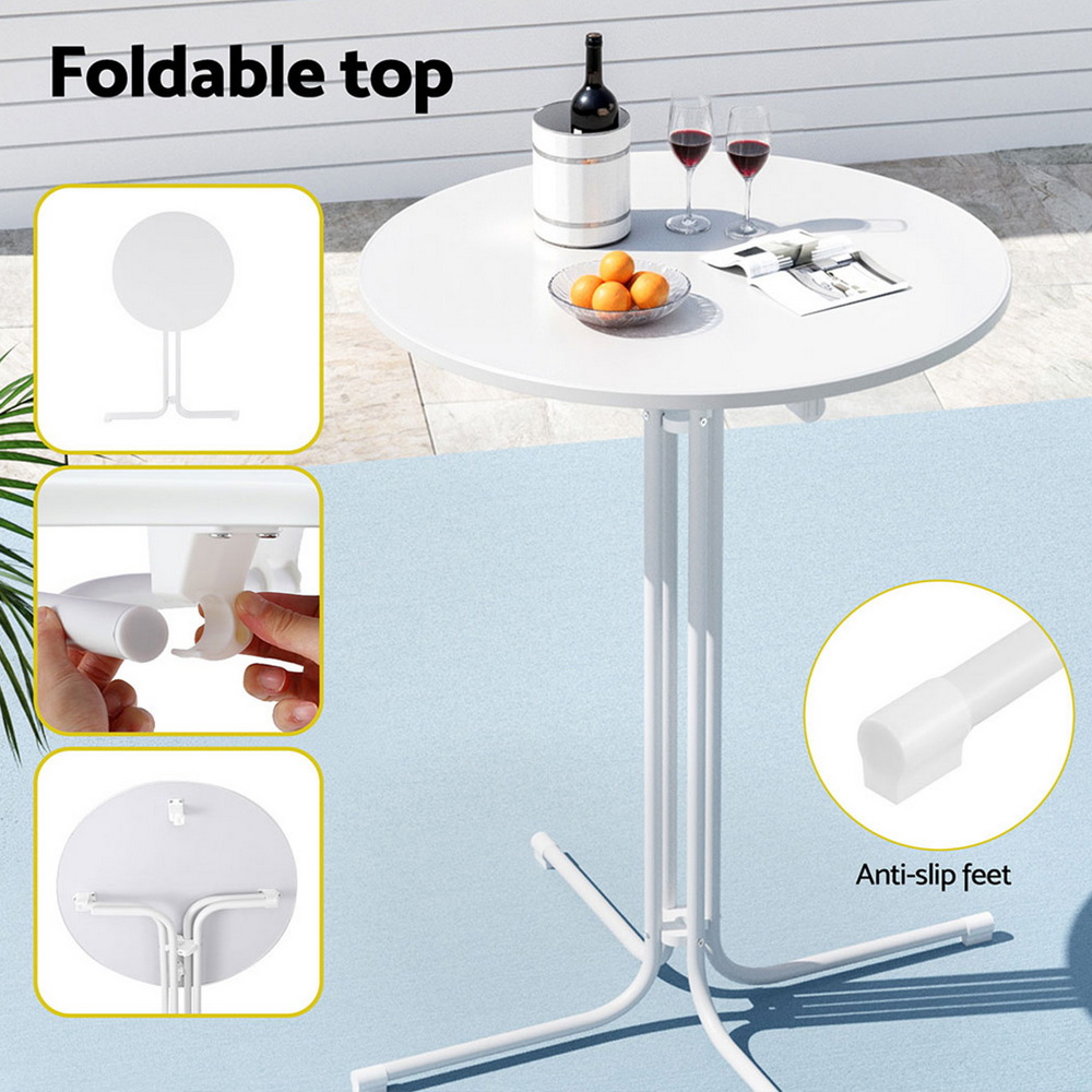 Gardeon Outdoor Bar Table Round Folding Desk Top 109cm Patio Furniture White โ image 5