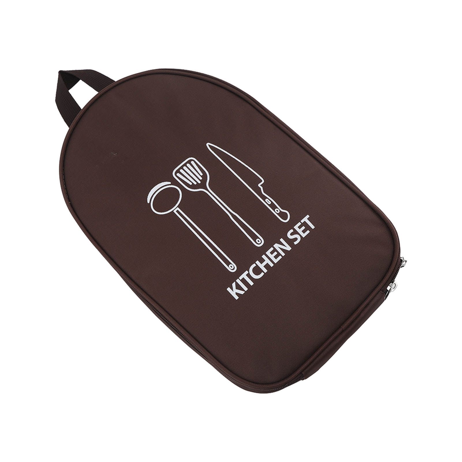 Camping Utensil Bag Canvas Cookware Knife Storage Bag Portable Tools Travel Bag for Outdoor BBQ Brown โ image 2