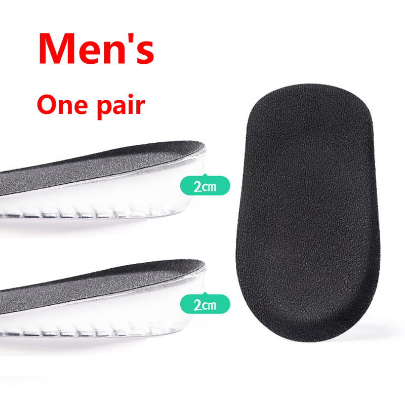 Men's Silicone Invisible Height-Increasing Heel Insoles, Comfort Elevator Half Insoles for Sneakers—2 cm Height—Black