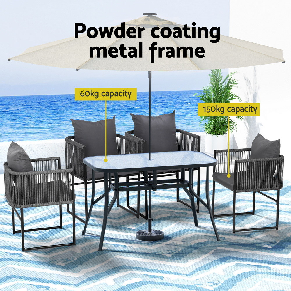 Gardeon 5PCS Outdoor Dining Set Table and Chairs Rope Patio Furniture Garden Black โ image 4