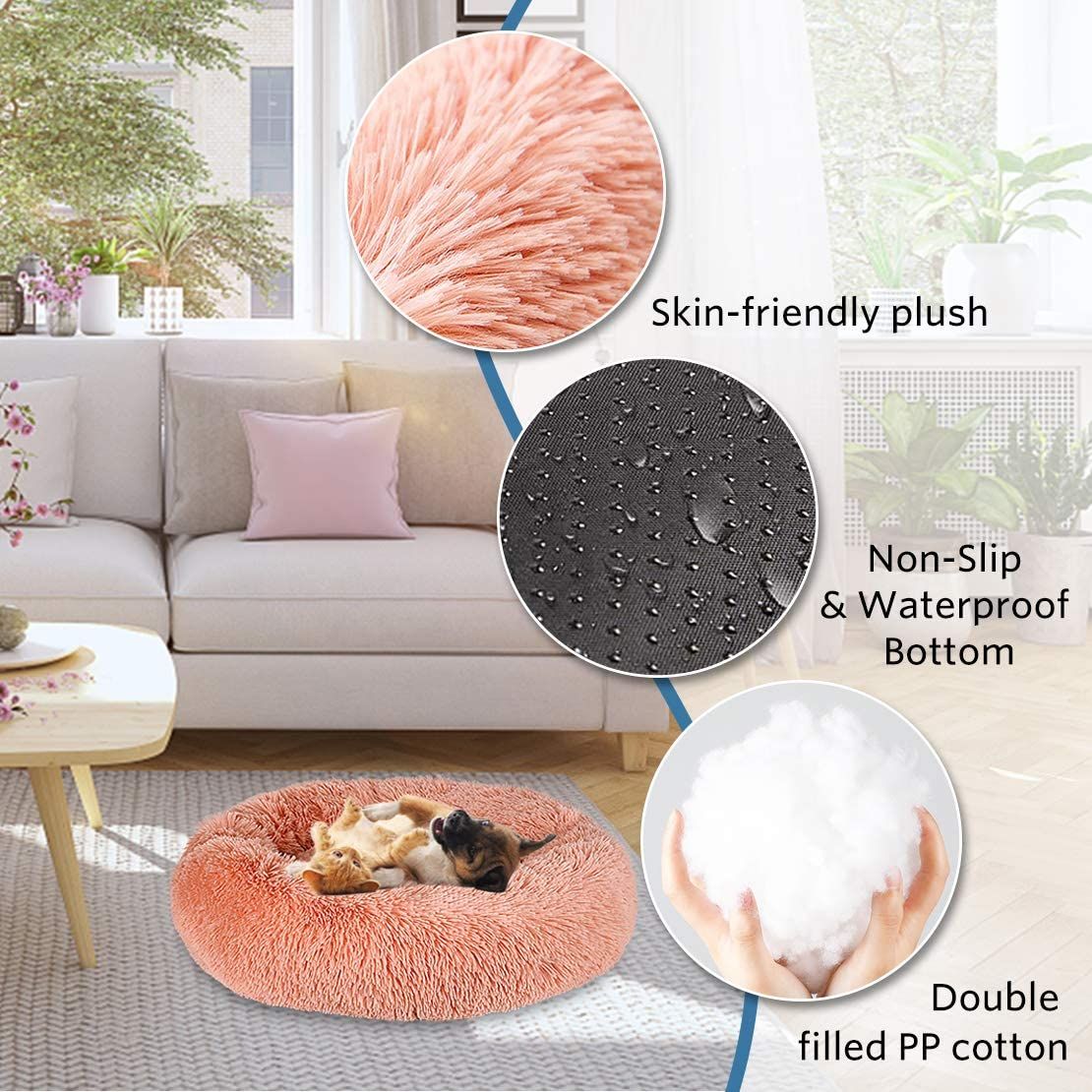 Plush Donut Faux Fur Calming Pet Nest - Salmon Pink - L โ image 3