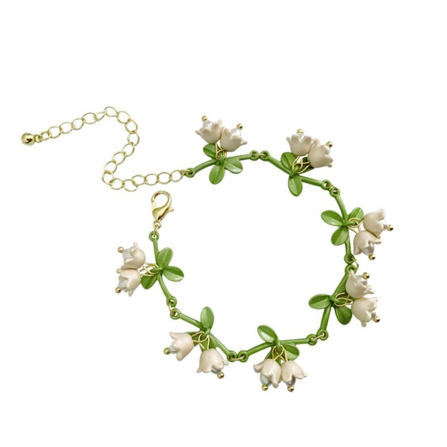 Rose Flower Jewelry Red White Rose Bluebell Flower Long Necklaces Flower Dangle Earrings Rose Bluebell Bracelet Jewelry