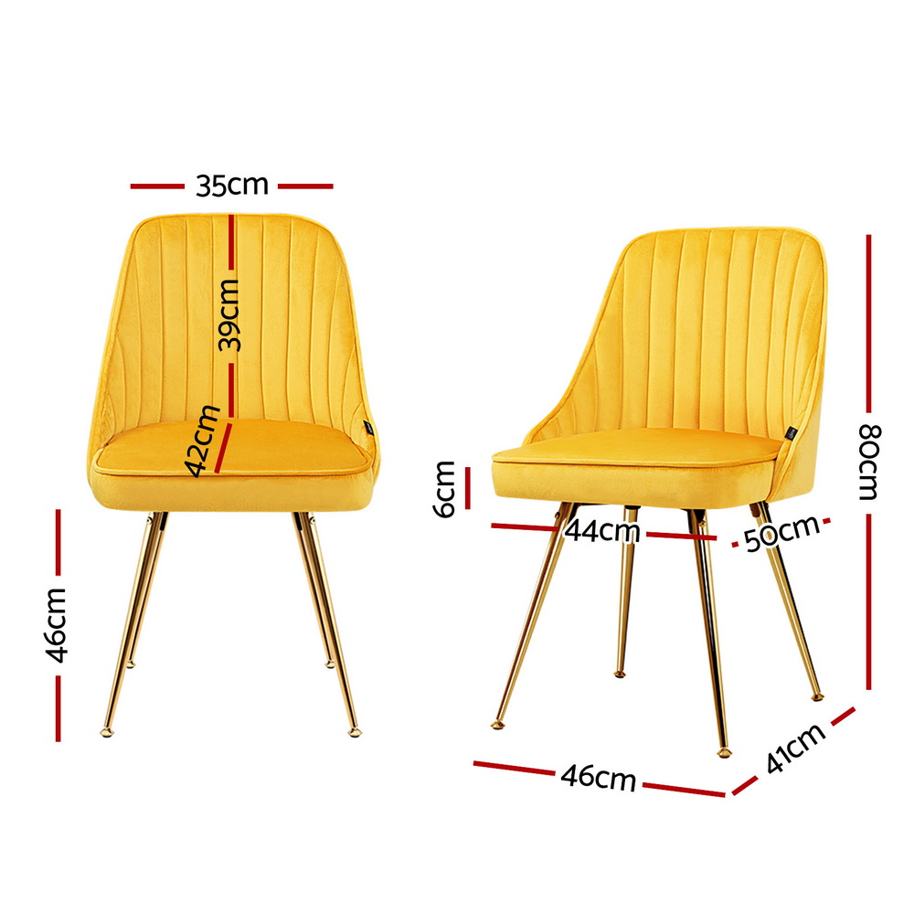 Artiss Dining Chairs Set of 4 Velvet Channel Tufted Yellow โ image 2