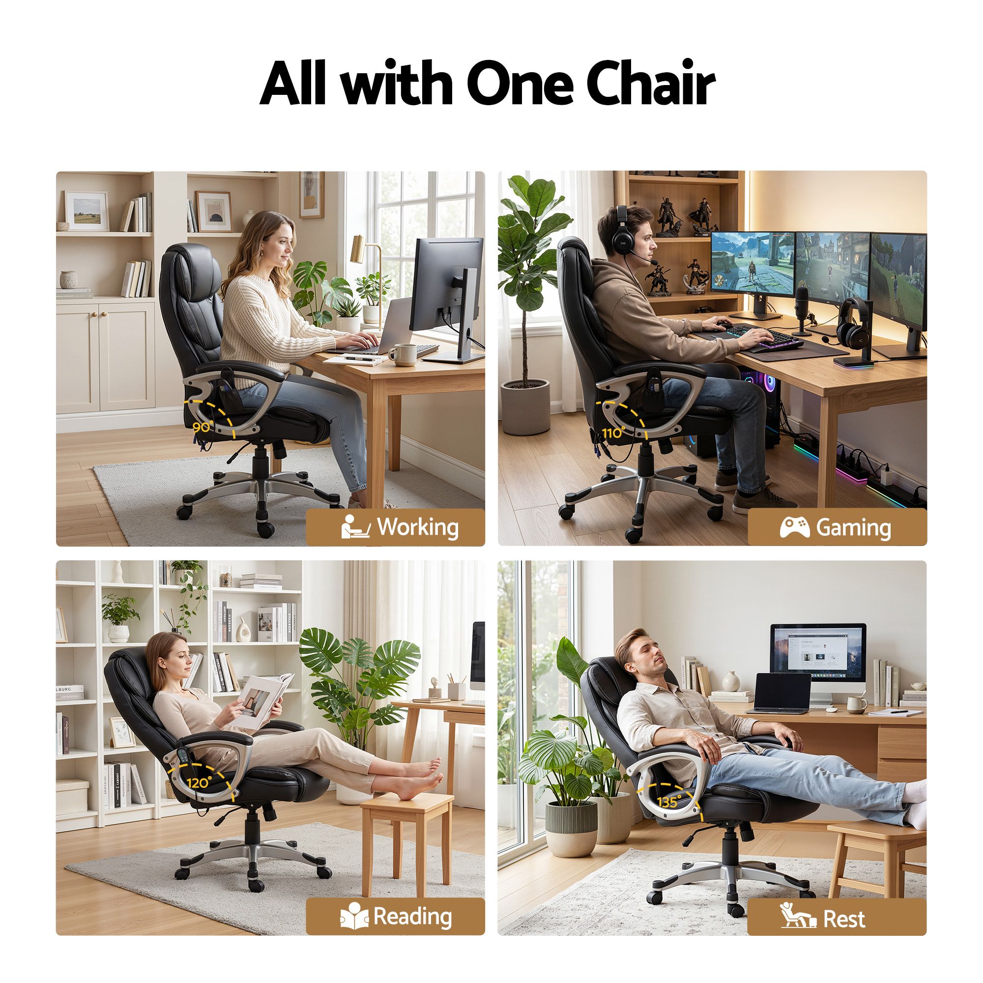 Artiss 8 Point Massage Office Chair Heated Seat PU Black — image 6