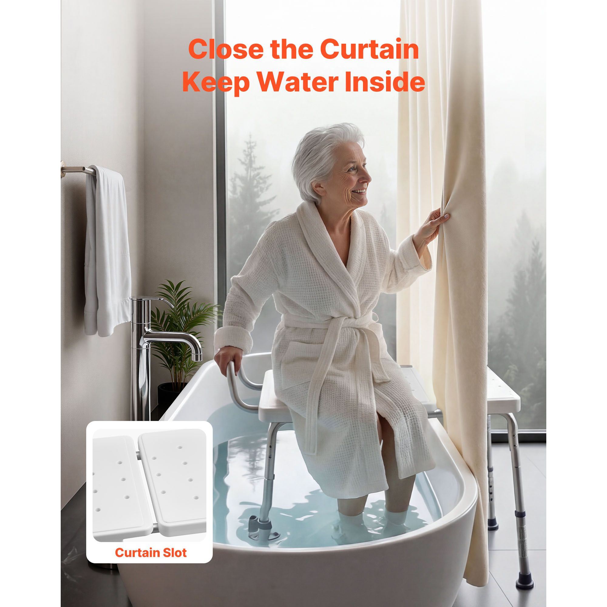 Tub Transfer Bench for Bathtub, 180 kg Capacity Heavy Duty Shower Chair with Arm, Backrest and Curtain Slot, Height Adjustable Shower Bench Bath Seat for โ image 3