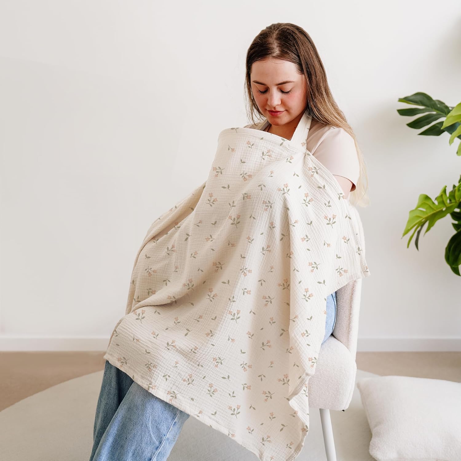 Muslin Nursing Covers for Breastfeeding, Privacy Breast Feeding Cover with Arch Neckline, 100% Cotton Nursing Apron โ image 3