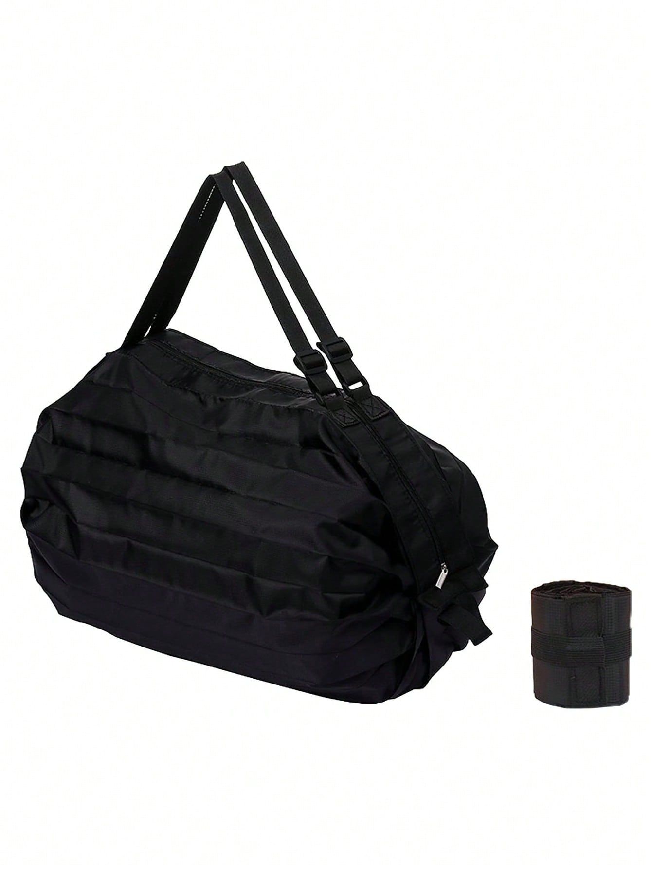 1PC Reusable Foldable Shopping Bag โ Black Oxford Cloth Material, Travel Beach Tote, Supermarket Grocery Carry Bag, Compact and Durable