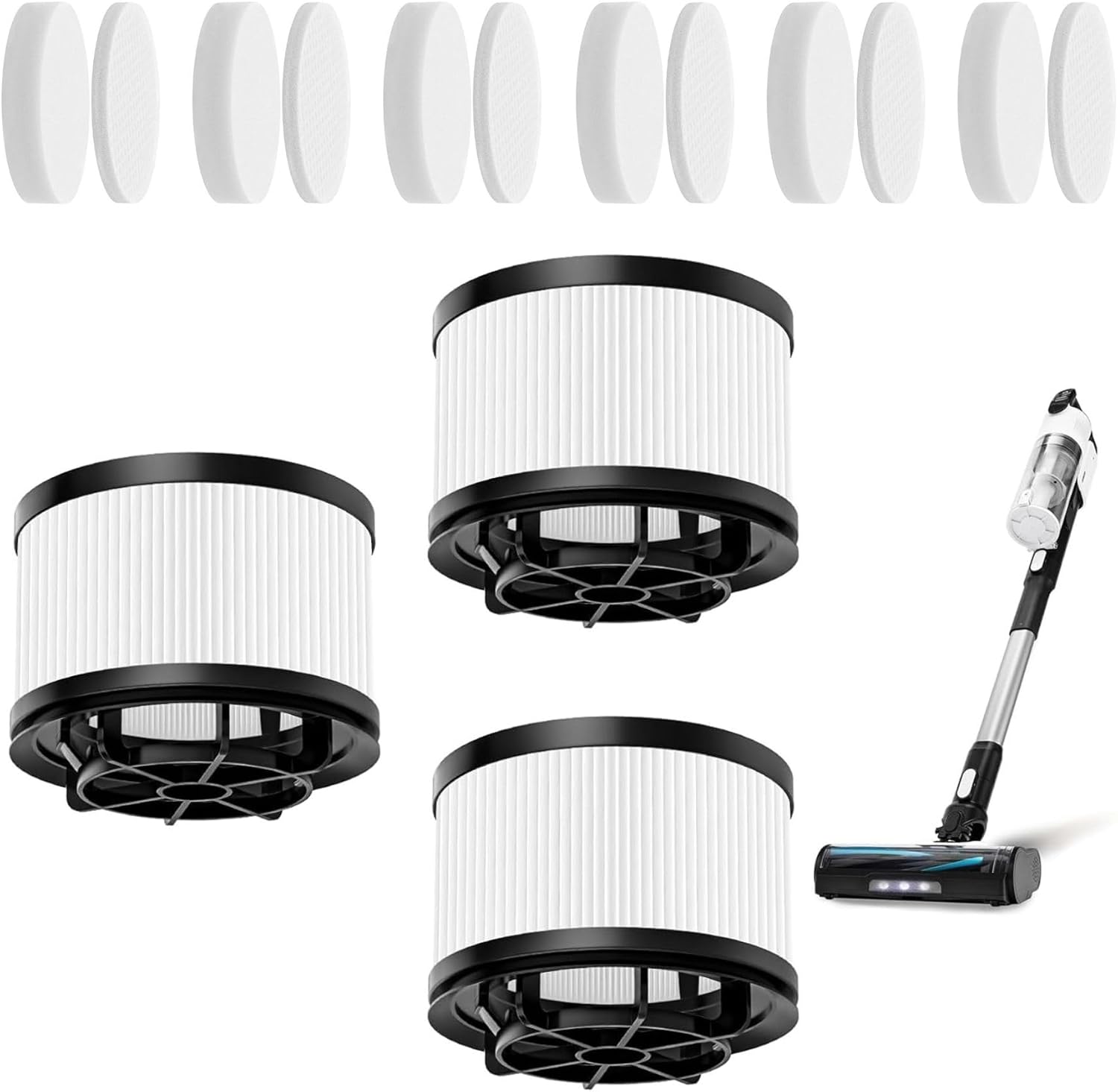LVAC-200 Filter Replacement for LEVOIT LVAC-200 / LVAC-300 / LVAC-200 MAX Cordless Stick Vacuum Cleaner, 3 Post-Motor + 6 Pre-Motor Filters, # LSV-V201-WUS