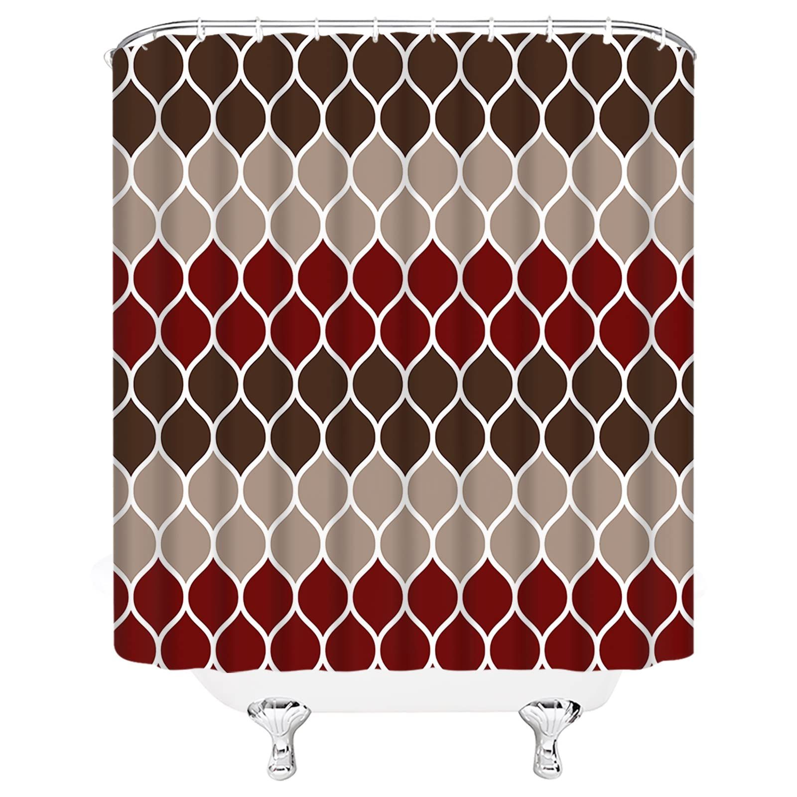 Brown Geometric Shower Curtain Red Tan Creative Home Textured Modern Home Fabric Bathroom Curtains Decor Set with (72" WX72 H) โ image 3