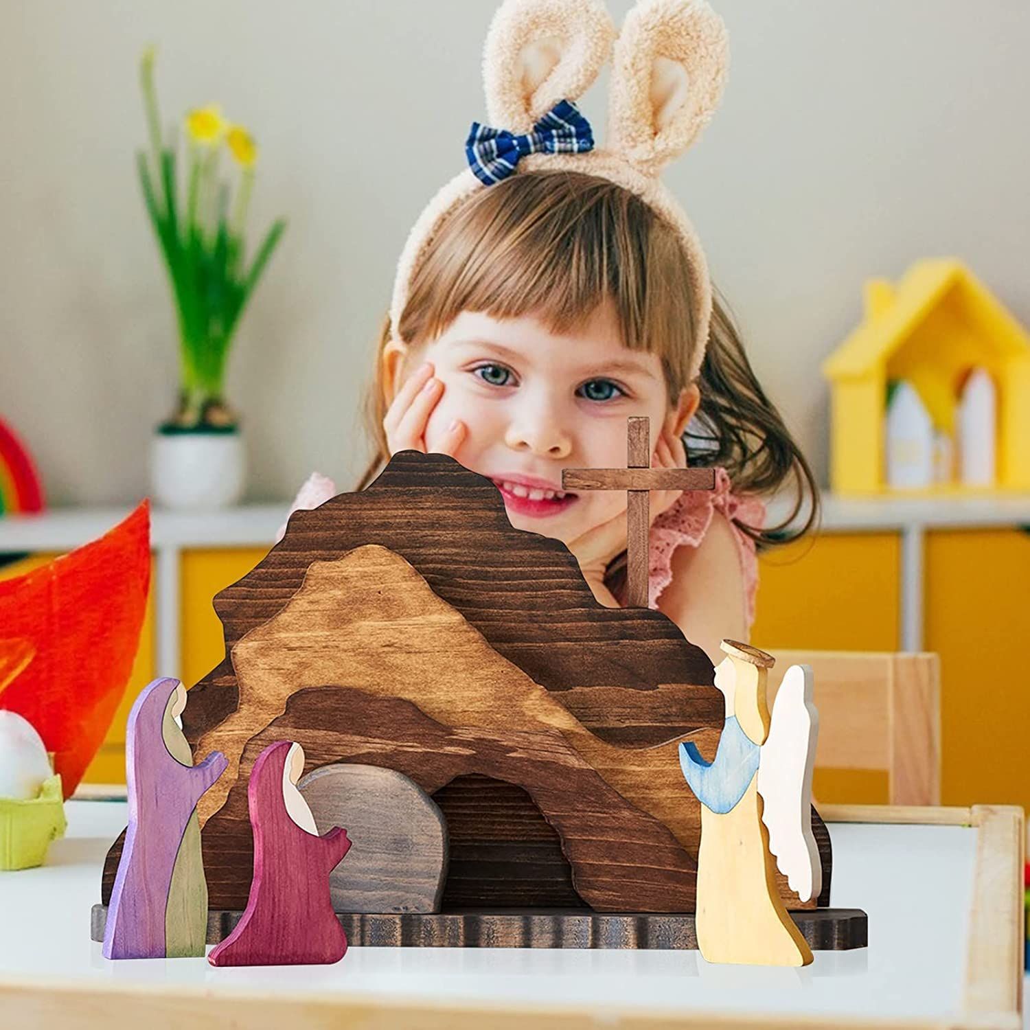 Easter Scene Wooden Decoration, Easter Religious Jesus Nativity Scene Decoration, Nativity Scene Montessori Inspired Wedding — image 2