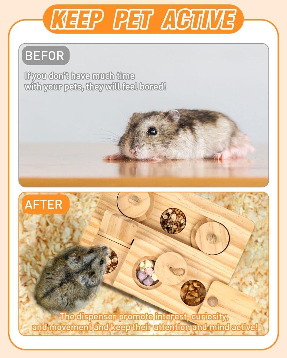 6-in-1 Hamster Feeder Interactive Wooden Game with Treat Dispenser and Rodent Search Toy for Hamsters Rabbits Chinchillas Gerbils — image 6