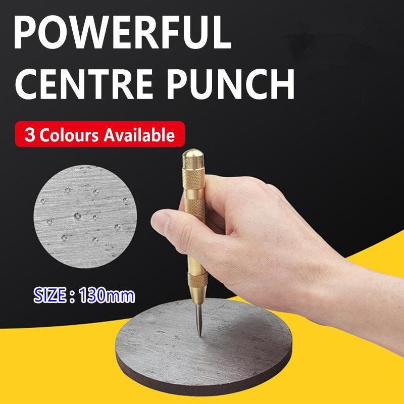 130mm Spring Loaded Centre Punch Automatic Brass Marking Tool Heavy Duty - Yellow — image 2