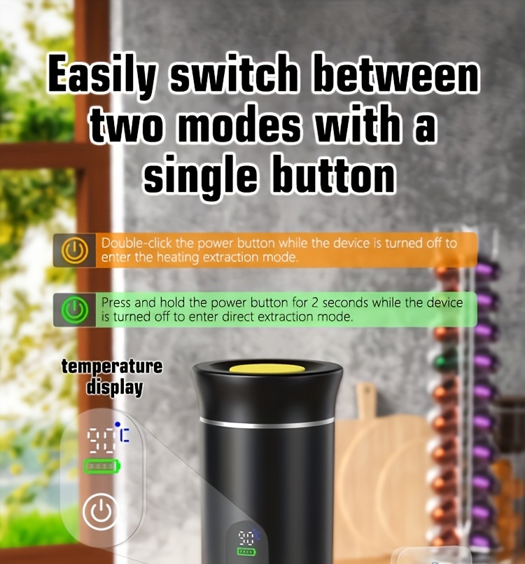 Portable 20Bar High - Pressure Extraction Coffee Machine, 80ml Stainless Steel Water Tank + Foldable Stand, Low - Battery Alert & Real - Time Temperature — image 2
