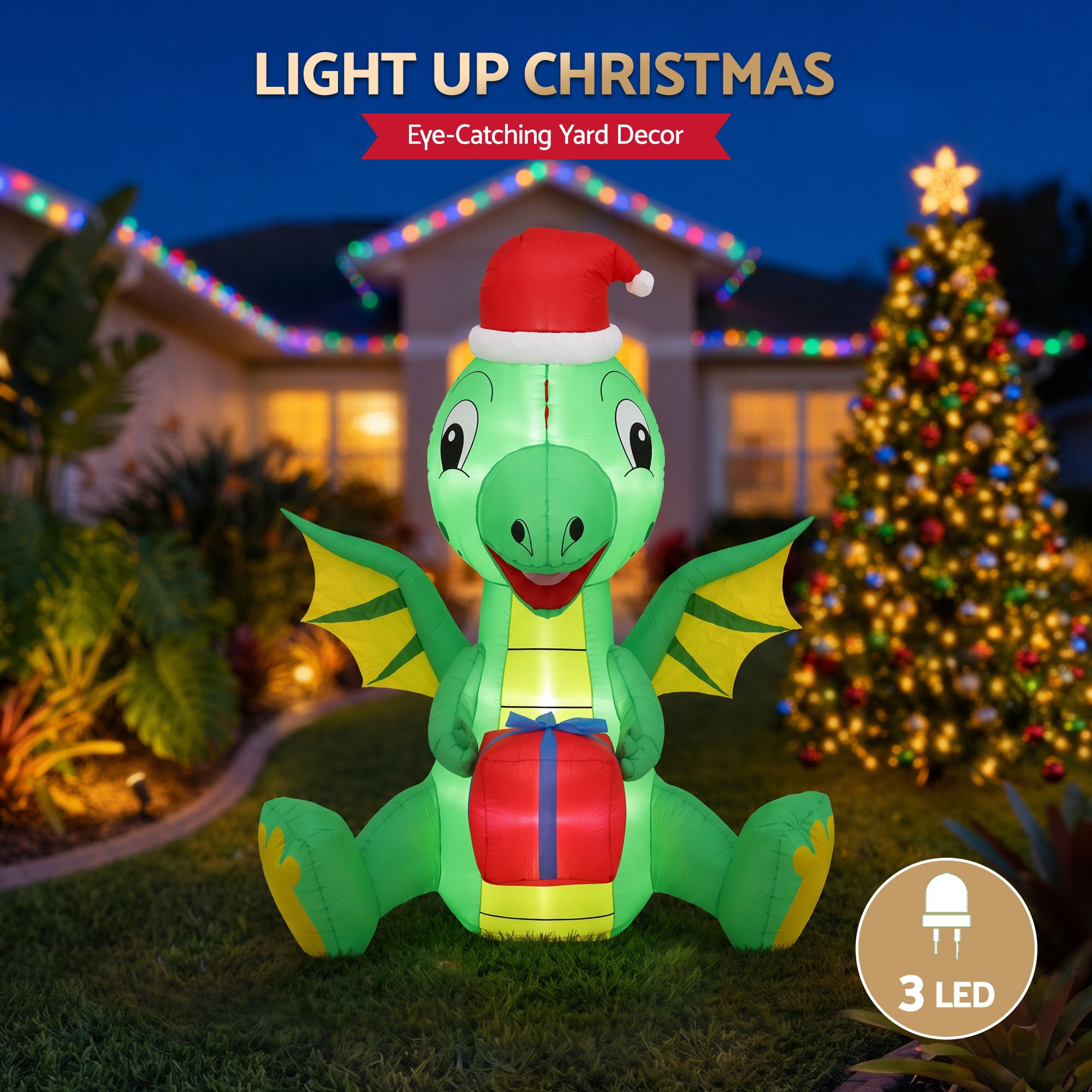 Jingle Jollys Christmas Inflatable Dragon 1.8M Height LED Outdoor Decorations Illuminated โ image 5