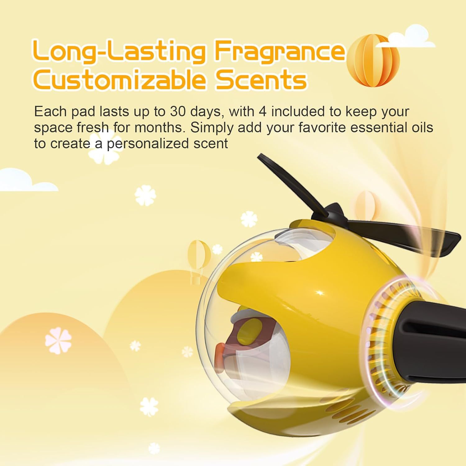 Yellow Duck Car Air Freshener with 6-Color Auto Light Up & 4 Scented Replacements Tablets – Light Scent, Decorative Auto Accessories, Cute Mother's Day and — image 3