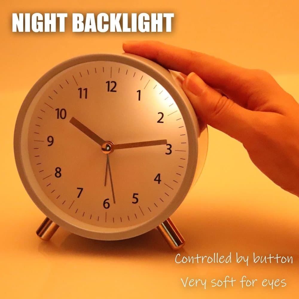 Silent Alarm Clock with Night Light and Backlight, Blue Bedroom and Travel Clock, Metal โ image 4