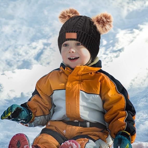 Kids Toddler Winter Pompom Hat Baby Knitted Beanie Hat Faux Fur Pom Beanie Cap for Girls Boys 1-3 Years Old — image 5