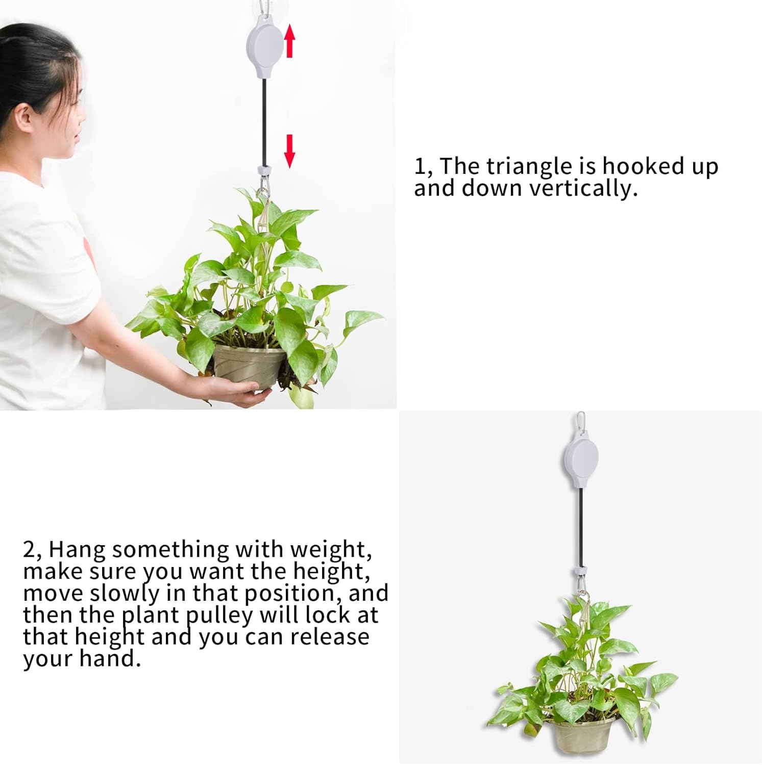 2 Pack Plant Pulley Retractable Hanger Adjustable Height Wheel for Hanging Plants Heavy Duty Indoor Outdoor Plant Hanger for Garden (2) — image 5
