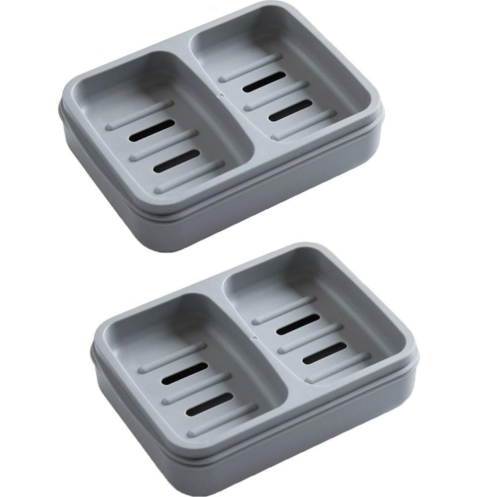 Double Soap Dish, Dual Compartment Soap Holder, Bar Shampoo Holder with Drainage Layer, Soap Tray for Bathroom, Shower, (1pc, Gray) โ image 4