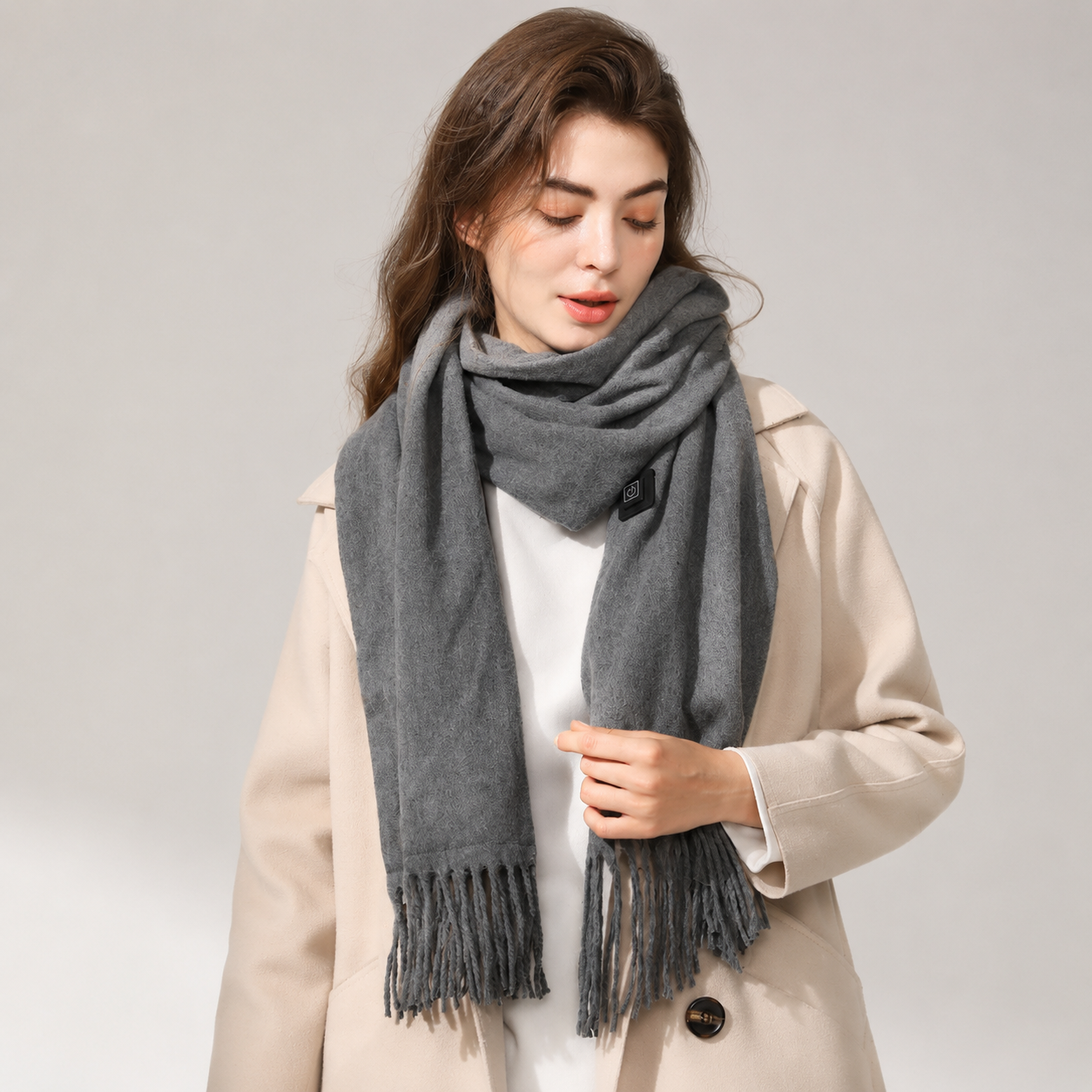 Gray USB Heated Scarf Electric Heating Winter Scarf Smart Temperature Control Warm Thermal Neck Warmer USB Powered Heated Scarf for Women Men — image 2