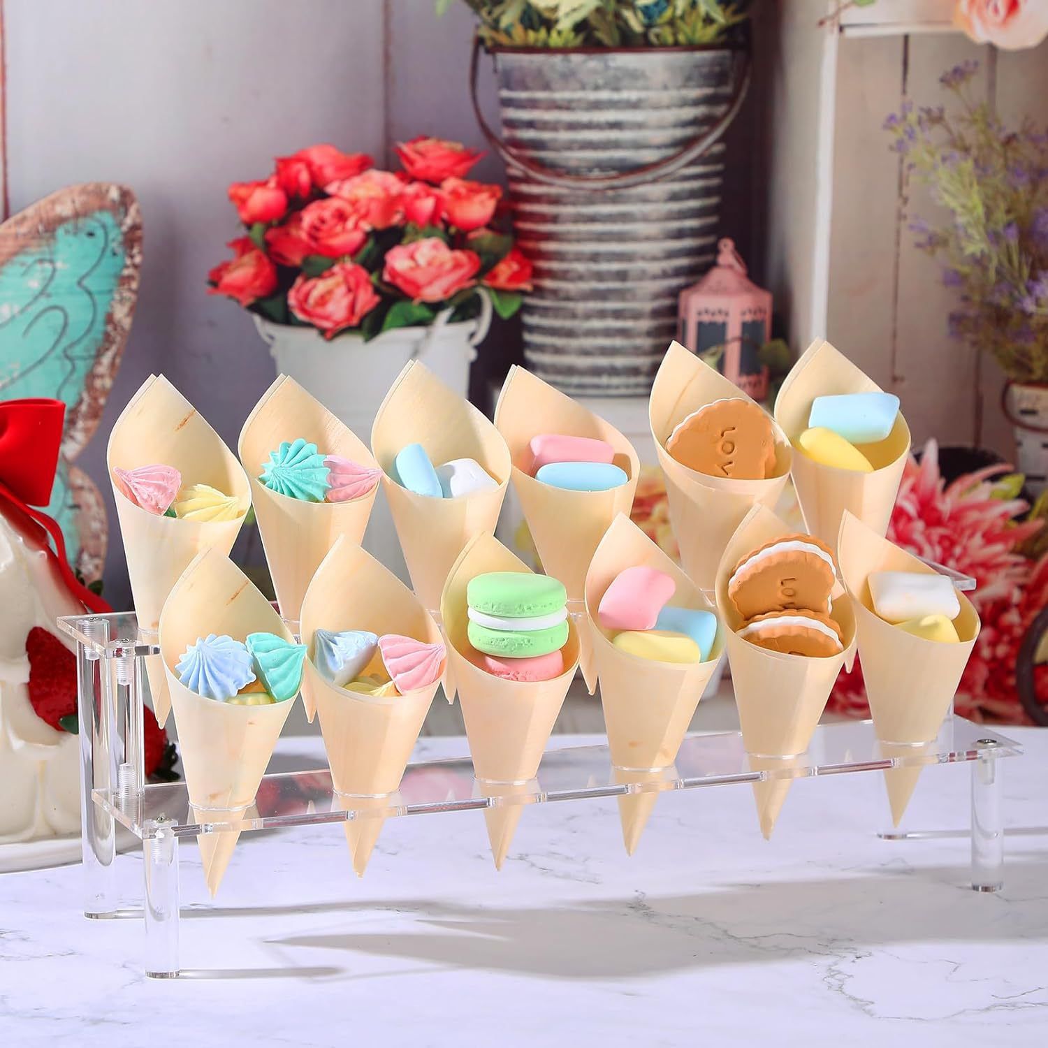 Salad Presentation Display Stand | Desktop Dessert Organizer | Acrylic Stand For Ice Cream Cones, Double-layer Appetizer — image 2