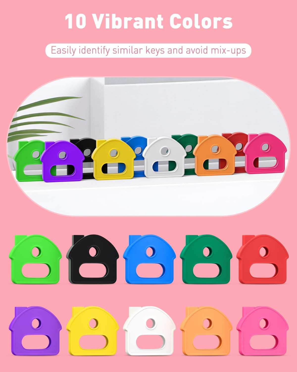 10 Pcs Key Covers Caps, 1" Key Identifiers with Labels, Soft Stretchy Key Covers for House Key, Cute Key Head Protectors for Standard Keys (Not for Odd-Shaped — image 2