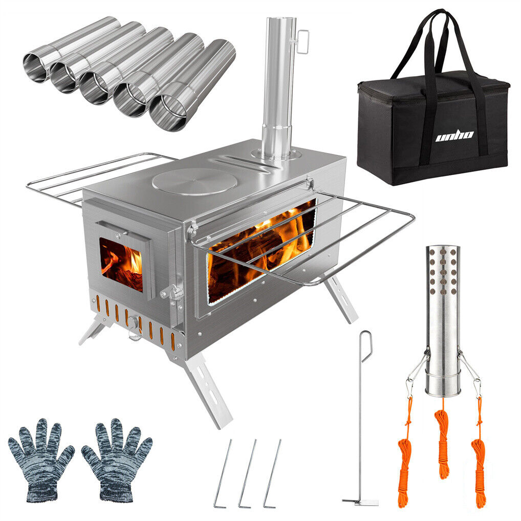 Stainless Steel Wood Burning Stove 1 Burner Camping BBQ with Chimney — image 5